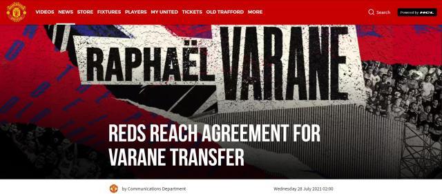 曼联官宣瓦拉内即将加盟，皇马走俩中卫不再进补？